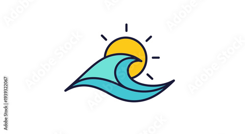 Stylized Wave and Sun Illustration with Simple Design Elements.