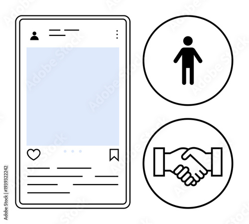 Social media concept. Social media platform interface with user profile, engagement features, and icons personal connection and networking. For online networking, collaboration, branding, digital