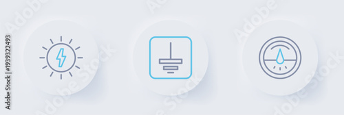 Set line Electric meter, Electrical symbol ground and Solar energy panel icon. Vector