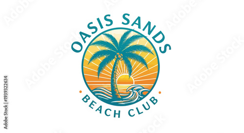 Oasis Sands Beach Club logo with palm tree and sunset.