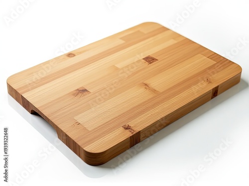 A wooden cutting board placed on a clean white surface, ideal for food preparation and presentation