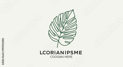 Simple Line Art Leaf Logo Design Template.