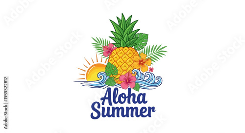Vibrant Aloha Summer Graphic with Tropical Elements.