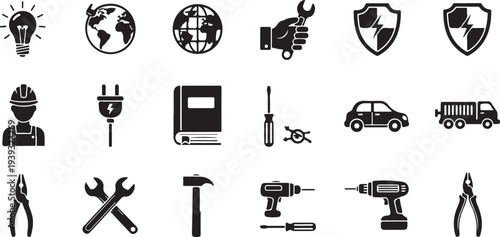 Set of 20 industrial tools and technology icons vector
