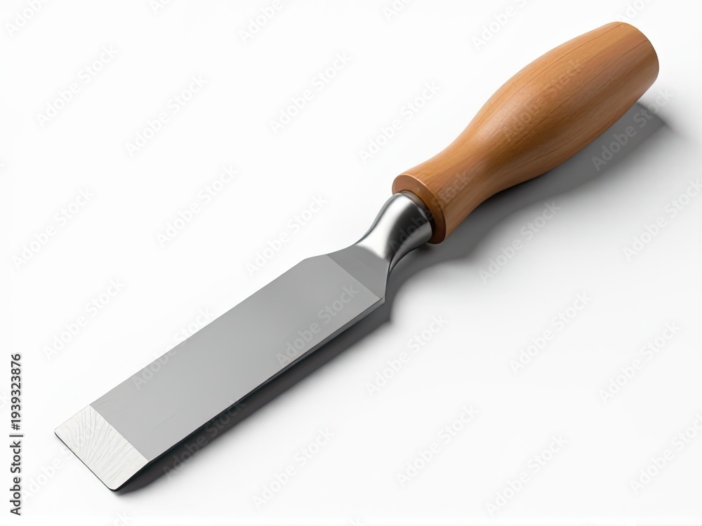 Obraz premium A knife with a natural wood handle sits on a clean white background, ready for use