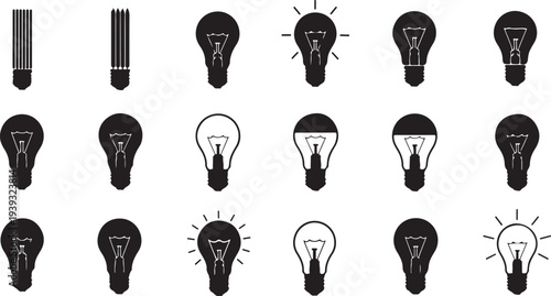 Set of 15 light bulb icons vector
