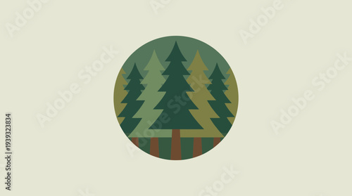 The design features a stylized forest scene with layered green trees, creating a tranquil and harmonious atmosphere that evokes feelings of serenity and connection to nature.