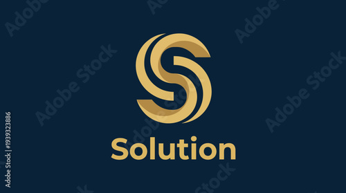 This image depicts a modern logo design featuring dynamic swirling elements in gold tones, representing fluidity, innovation, and problem-solving in a sophisticated manner.