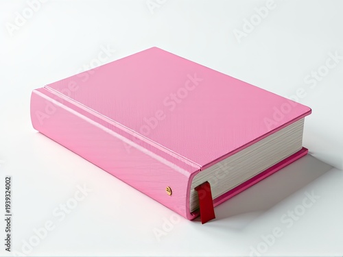 A single pink book placed on a clean white table, perfect for use as a design element or symbolizing knowledge and learning