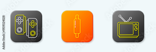 Set line Gamepad, Rolling pin and Retro tv icon. Vector
