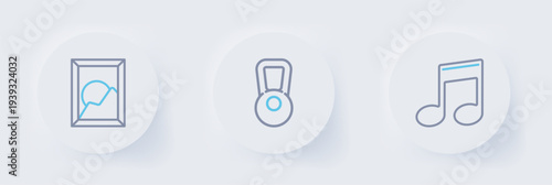 Set line Music note, tone, Kettlebell and Picture landscape icon. Vector