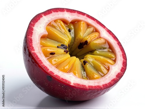 A close-up view of a cut-in-half fruit, ideal for use in food or still life photography