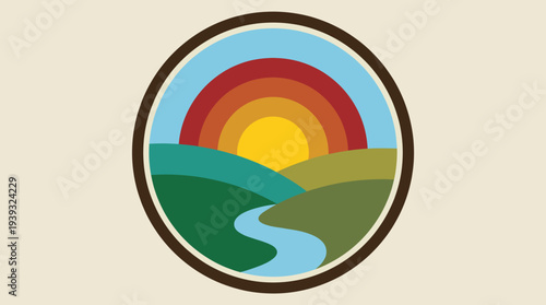 A nostalgic landscape illustration depicting a vibrant sunset over rolling hills, capturing the beauty of nature and evoking feelings of adventure, serenity, and relaxation.