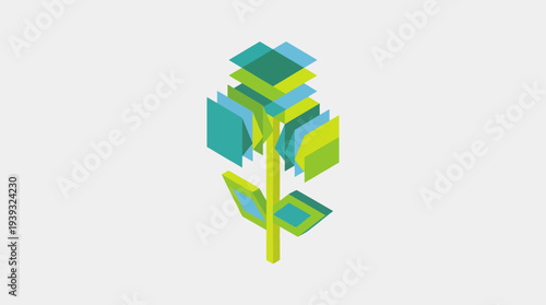 A modern geometric flower logo features overlapping shapes and bright colors reflecting growth and creativity, perfect for brands in eco-friendly or innovative fields.