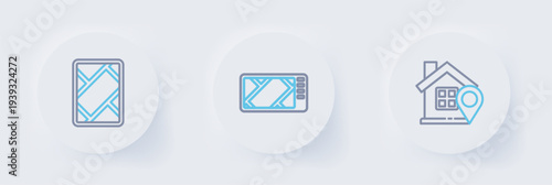 Set line Location with house, Gps device map and icon. Vector