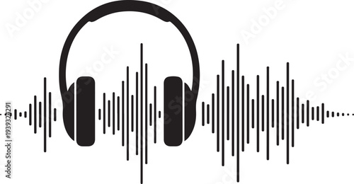 Vector illustration of headphones with sound wave