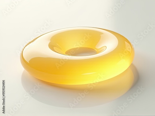 A single yellow donut sits on a white surface, ready to be enjoyed