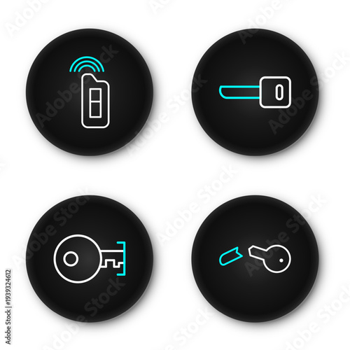Set line Broken key, Key, and Car with remote icon. Vector