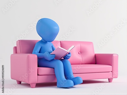 A person sitting on a pink couch, engrossed in a book