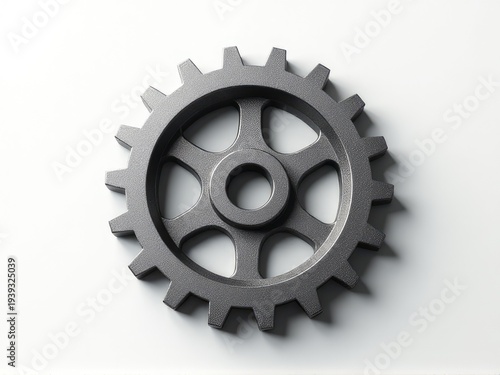 A detailed view of a metal gear on a white background, ideal for use in technical illustrations or diagrams