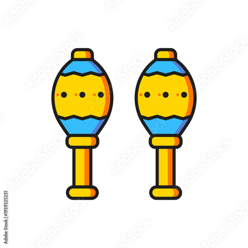 Color Maracas icon isolated on white background. Music maracas instrument mexico. Flat filled outline style with shadow. Vector