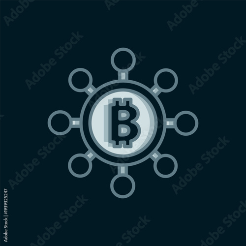Line Blockchain technology Bitcoin icon isolated on black background. Abstract geometric block chain network technology business. Flat filled outline style with shadow. Vector