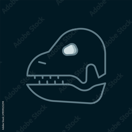 Line Dinosaur skull icon isolated on black background. Flat filled outline style with shadow. Vector