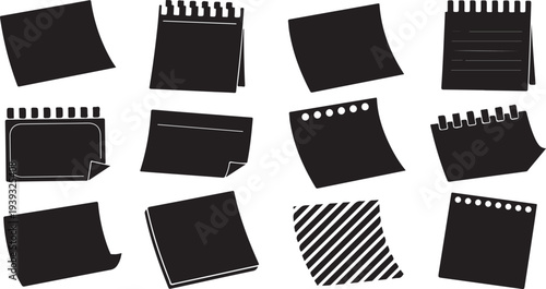 Set of 12 black sticky note icons vector