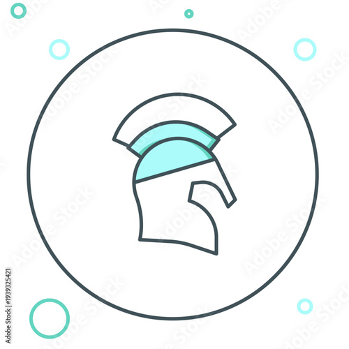 Line Greek helmet icon isolated on white background. Antiques helmet for head protection soldiers with a crest of feathers or horsehair. Colorful outline concept. Vector
