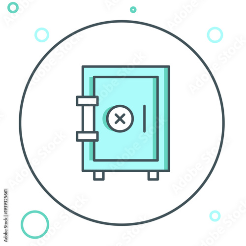 Line Safe icon isolated on white background. The door safe a bank vault with a combination lock. Reliable Data Protection. Colorful outline concept. Vector