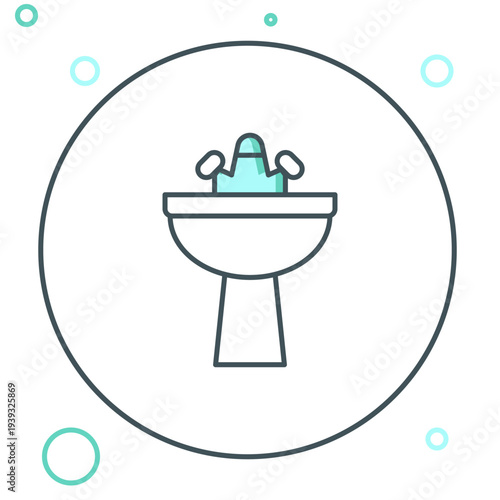 Line Washbasin with water tap icon isolated on white background. Colorful outline concept. Vector