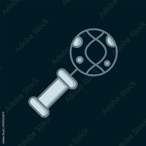 Line DNA research, search icon isolated on black background. Magnifying glass and dna chain. Genetic engineering, cloning, paternity testing. Flat filled outline style with shadow. Vector