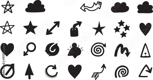 Set of 25 black icons vector, symbols, and shapes