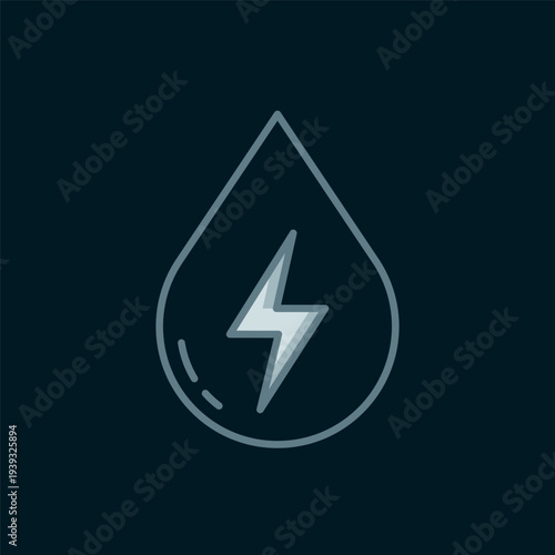 Line Water energy icon isolated on black background. Ecology concept with water droplet. Alternative energy concept. Flat filled outline style with shadow. Vector