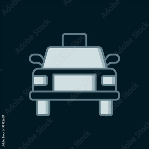 Line Taxi car icon isolated on black background. Flat filled outline style with shadow. Vector