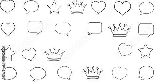 Set of 20 social media icons vector, outline style