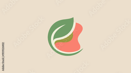This abstract icon combines elements of leaves and fruit in a harmonious design, symbolizing nature, vitality, and a fresh approach to health and wellness branding.