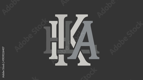 This sleek logo design features the letters 'HKA' in a creative interplay of shadows and depth, ideal for businesses aiming to convey professionalism and sophistication.