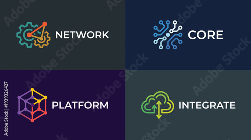 This image showcases a modern graphic representation of networking concepts, emphasizing core elements and integration in a digital environment. Ideal for tech-related uses.
