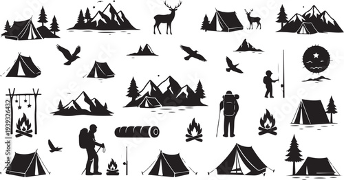 Set of 30 camping icons vector