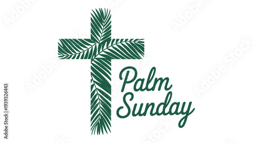 Palm Sunday Christian Cross Made With Palm Leaves Illustration With Elegant Palm Sunday Typography, Holy Week Religious Celebration Design For Church Greeting Card Banner PosterM 