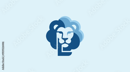 A sophisticated logo design combining a lion's head and the letter P, created in blue shades, symbolizing strength, pride, and leadership in a modern graphic.