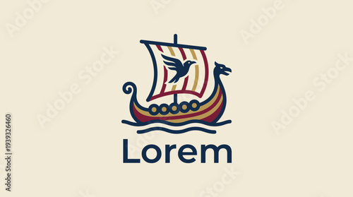 A stylized Viking ship logo featuring a bird and dragon elements, representing adventure, exploration, and history, perfect for brands in travel or heritage-related industries.