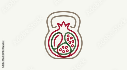 This unique kettlebell design featuring pomegranate elements symbolizes the fusion of fitness and nutrition, promoting a healthy lifestyle through innovative visual representation.