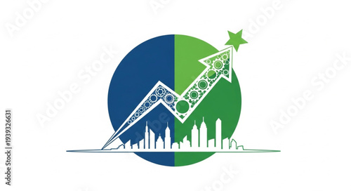 Abstract Growth Arrow with Cityscape and Star Logo Design.