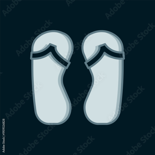 Line Flip flops icon isolated on black background. Beach slippers sign. Flat filled outline style with shadow. Vector