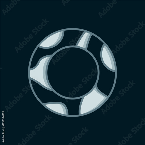 Line Rubber swimming ring icon isolated on black background. Life saving floating lifebuoy for beach, rescue belt for saving people. Flat filled outline style with shadow. Vector