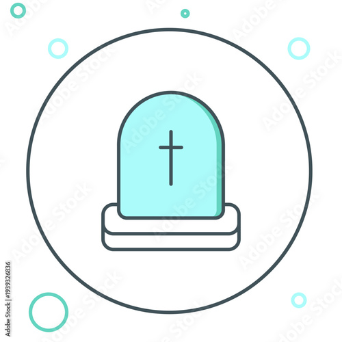 Line Tombstone with RIP written on it icon isolated on white background. Grave icon. Happy Halloween party. Colorful outline concept. Vector