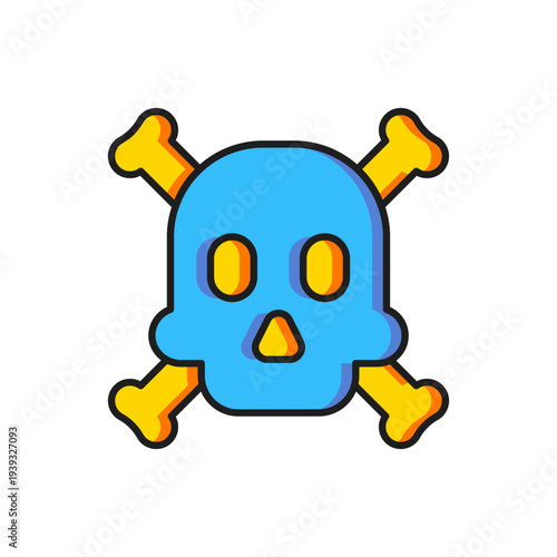 Color Bones and skull as a sign of toxicity warning icon isolated on white background. Flat filled outline style with shadow. Vector