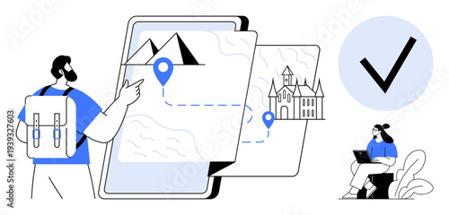 Navigation concept. Navigation tools for planning travel routes and exploring destinations. Navigation connects users, pinpointing landmarks and facilitating trip management. For tourism, technology